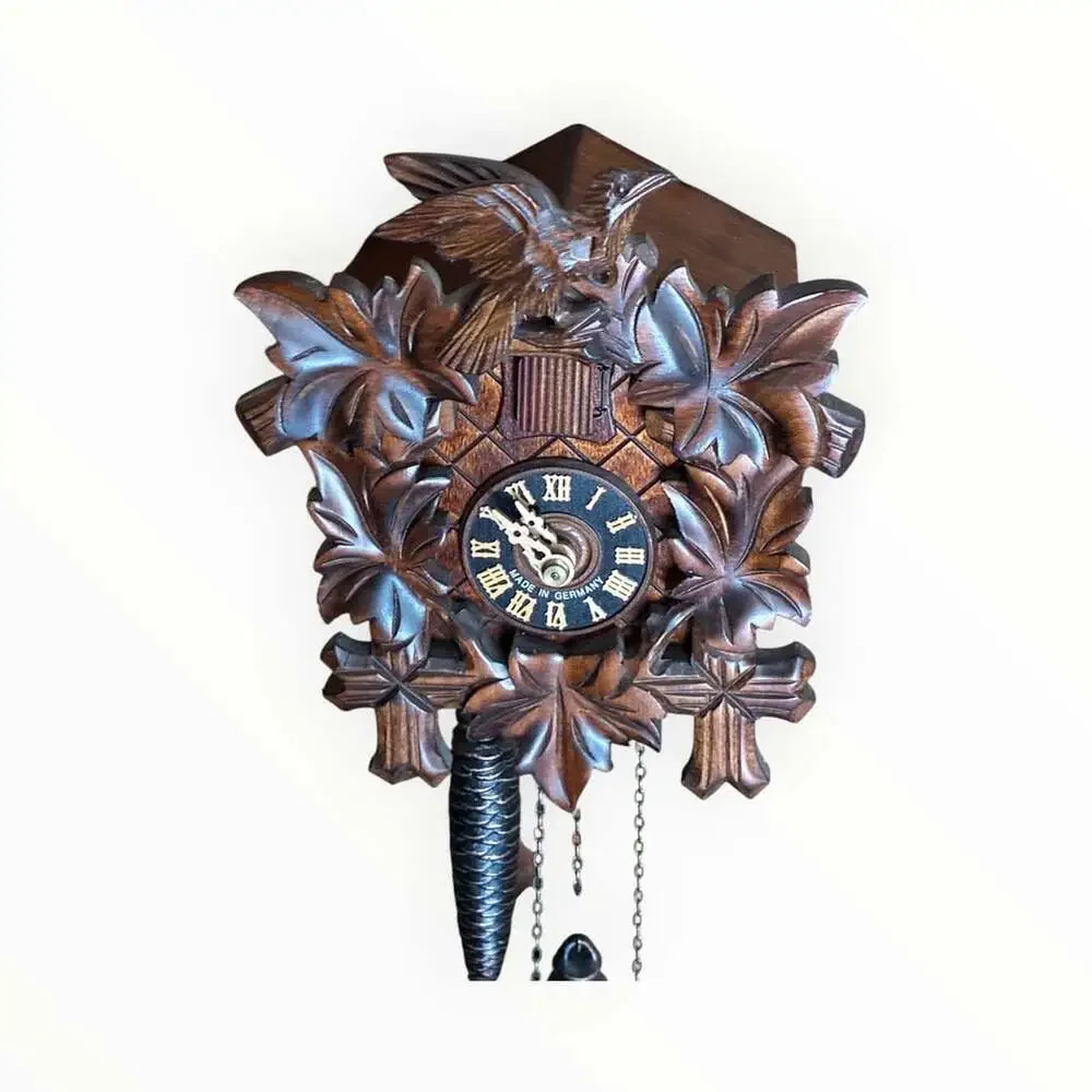 Black Forest Cuckoo Clock Hand Carved 5 Leaves and Bird Made in Germany VdS